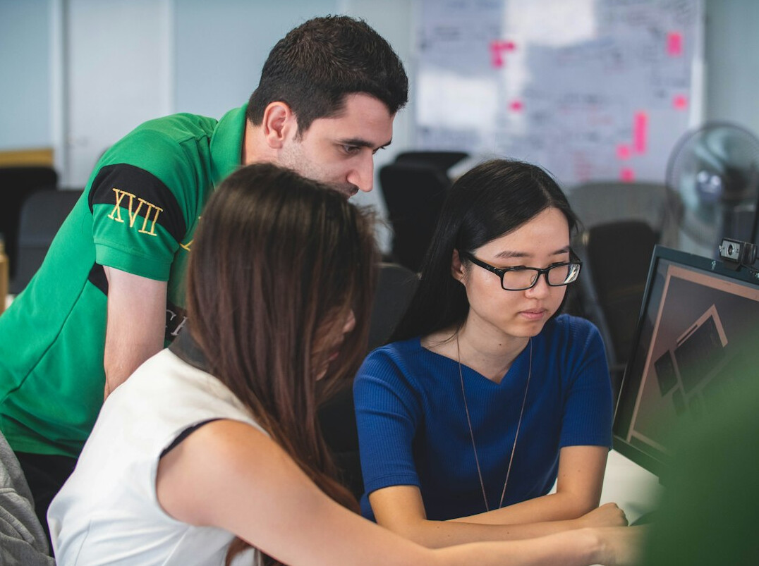 team collaborating on software